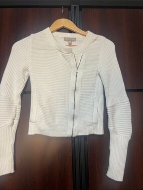 Banana Republic Cream Zip-Front Ribbed Knit Jacket